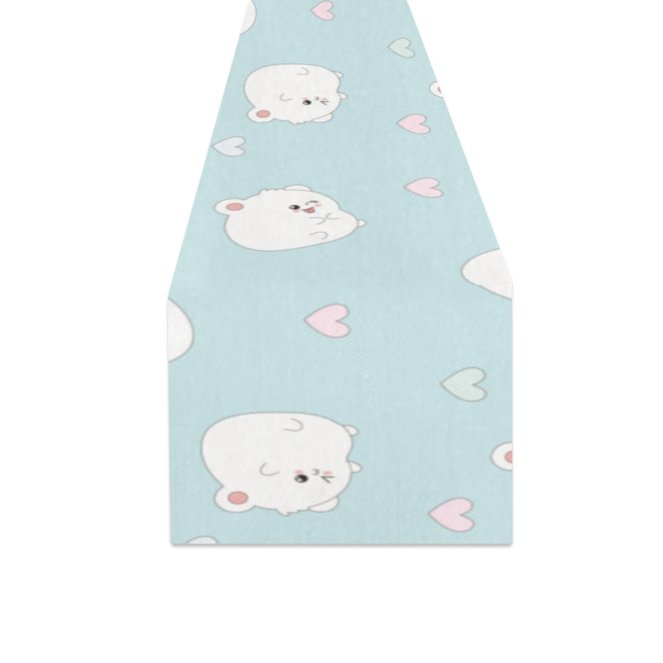 White cute hamsters heart pattern Table Runner