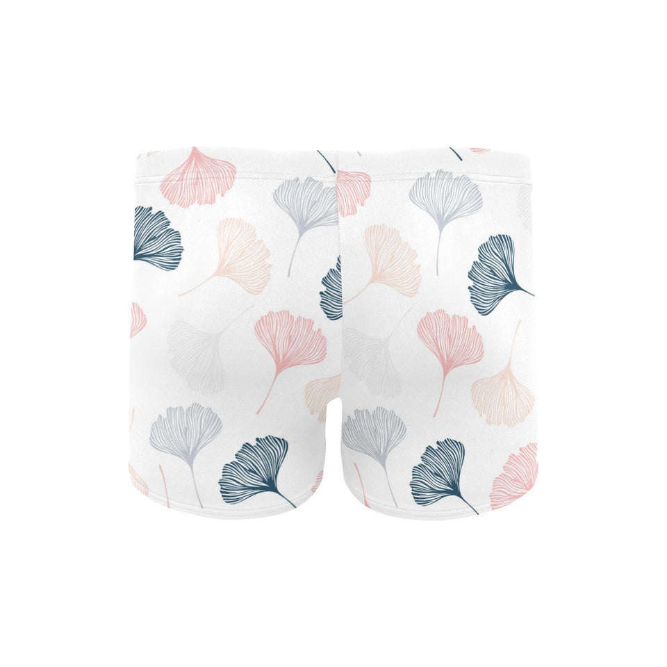 Black Gray Cream coral ginkgo leaves pattern Men's Swimming Trunks