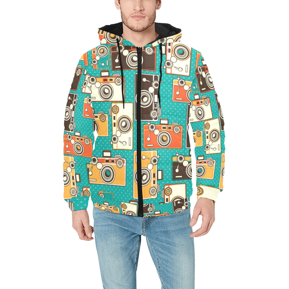 Camera Pattern Print Design 03 Men's Padded Hooded Jacket