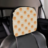 Cute brown pomeranian puppy on blue Car Headrest Cover