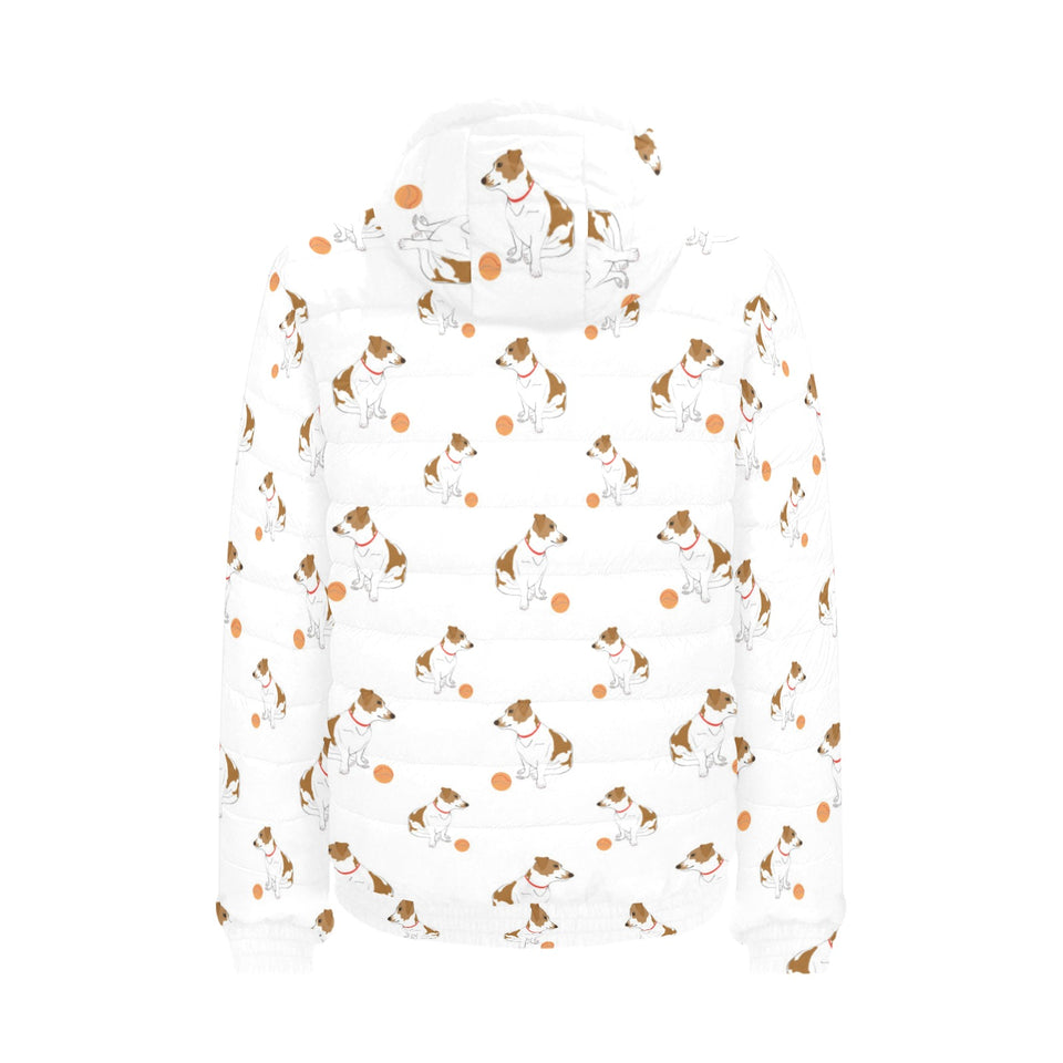 Jack Russel Pattern Print Design 05 Men's Padded Hooded Jacket
