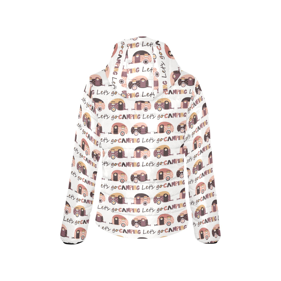 Camper Van Pattern Print Design 01 Women's Padded Hooded Jacket