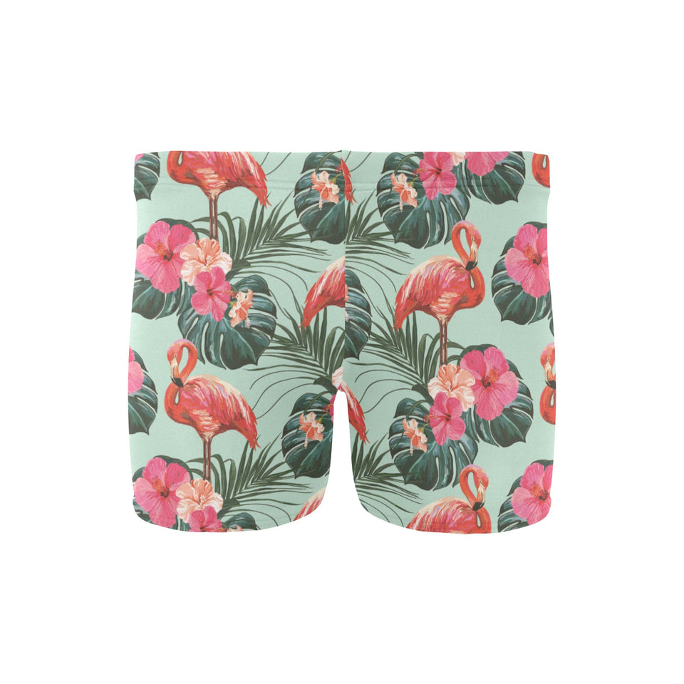Beautiful flamingo tropical palm leaves hibiscus p Men's Swimming Trunks