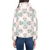Square floral indian flower pattern Women's Padded Hooded Jacket