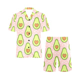 Avocado heart pink background Men's V-Neck Short Pajama Set