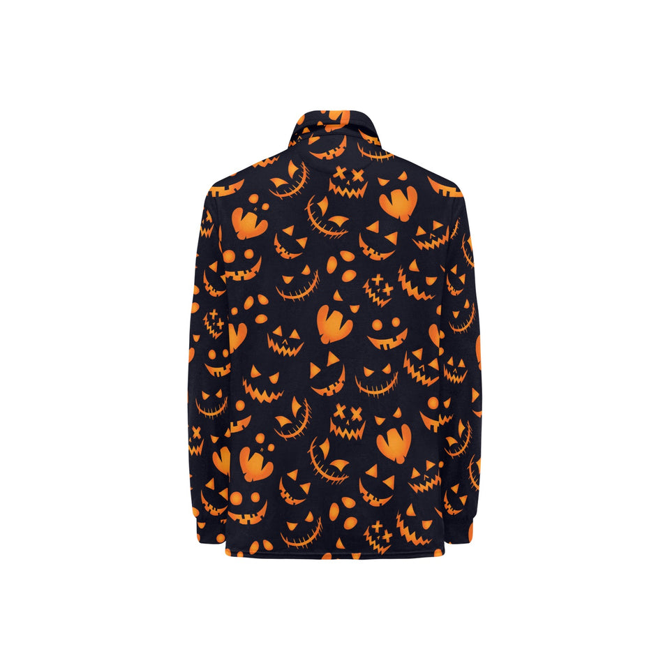 Halloween pattern Pumpkin background Women's Long Sleeve Polo Shirt