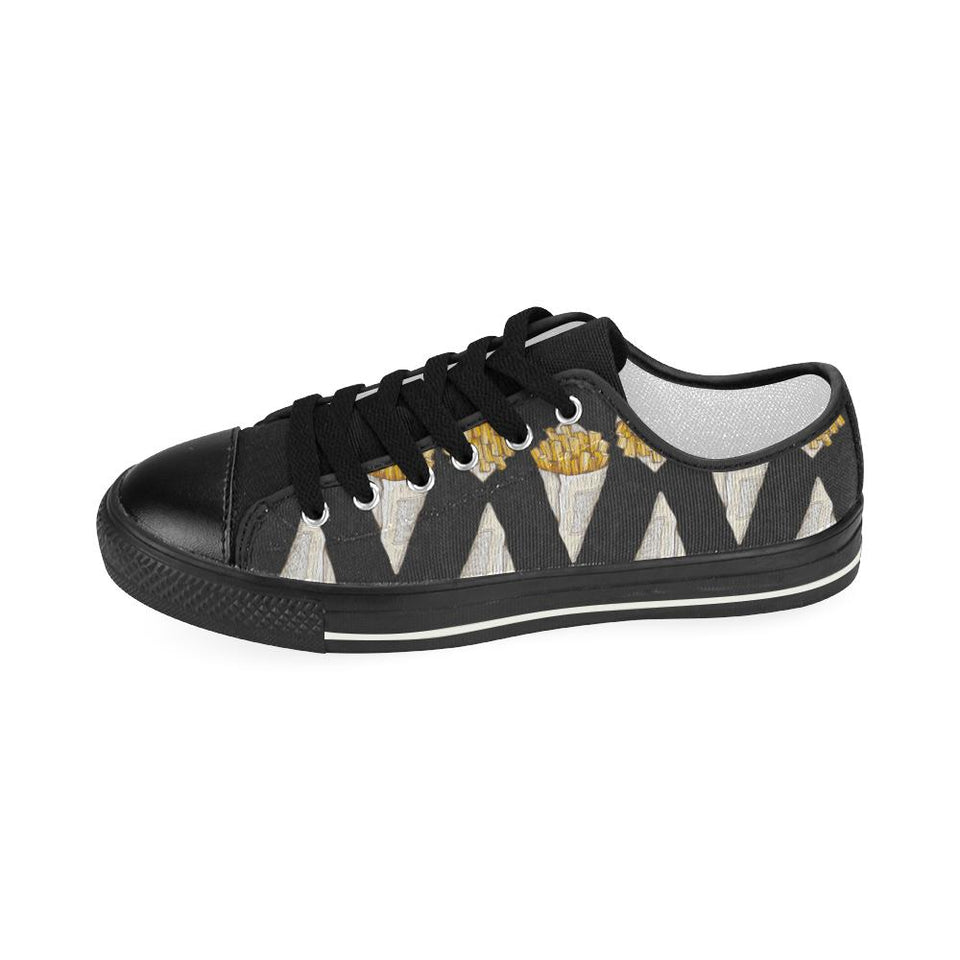 French fries dark background Kids' Boys' Girls' Low Top Canvas Shoes Black