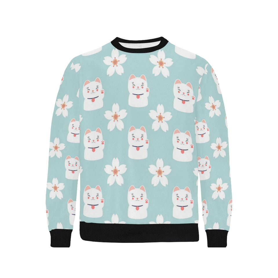 Maneki neko cat sakura Men's Crew Neck Sweatshirt
