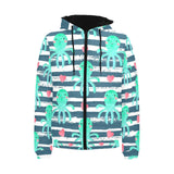 Cute octopuses heart striped background Men's Padded Hooded Jacket