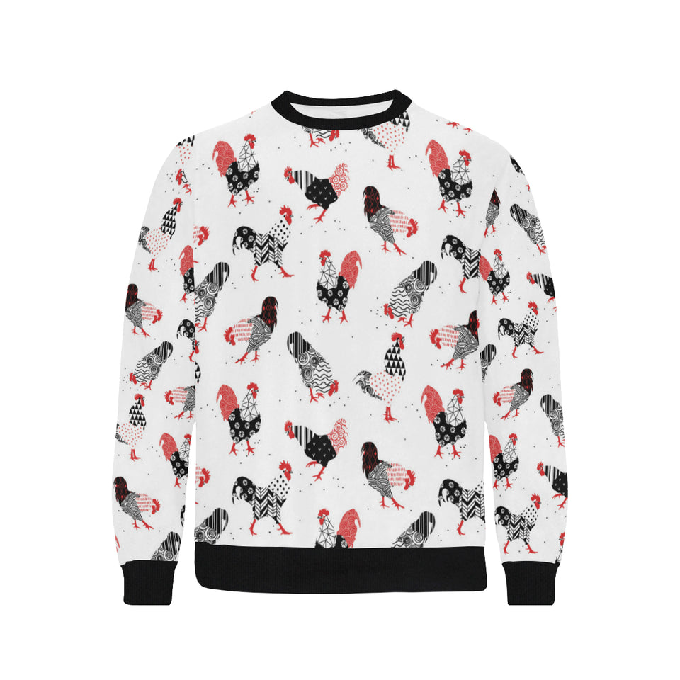 Cool rooster chicken cock floral ornament backgrou Men's Crew Neck Sweatshirt