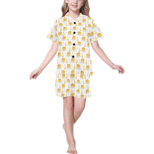 Pancake Pattern Print Design 05 Kids' Boys' Girls' V-Neck Short Pajama Set
