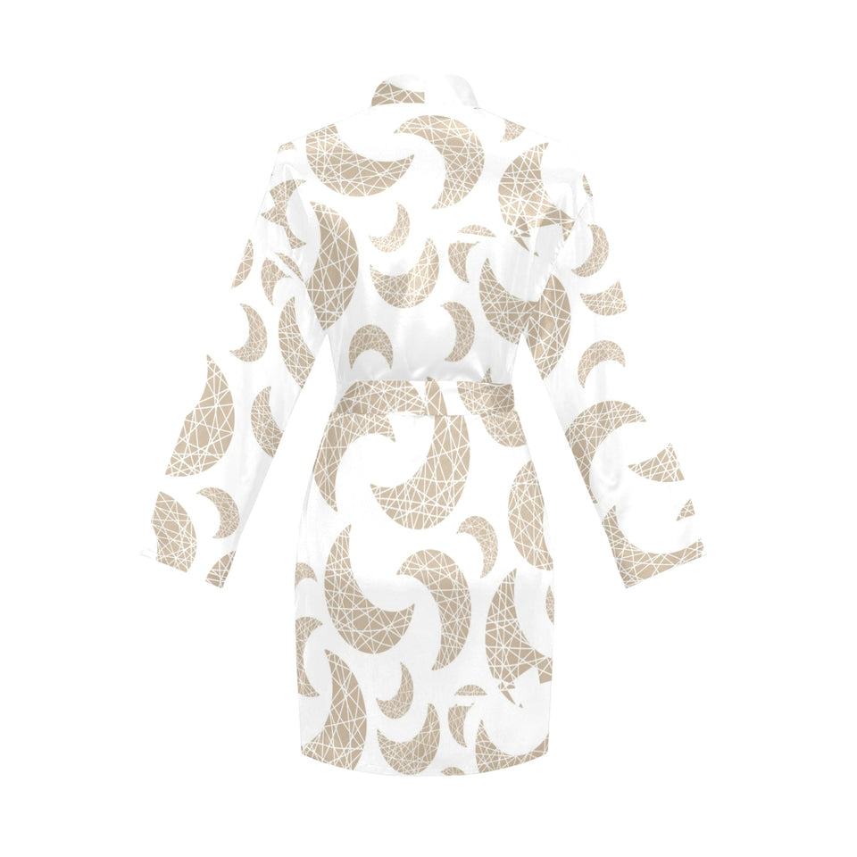 Cool gold moon abstract pattern Women's Long Sleeve Belted Night Robe