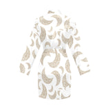 Cool gold moon abstract pattern Women's Long Sleeve Belted Night Robe