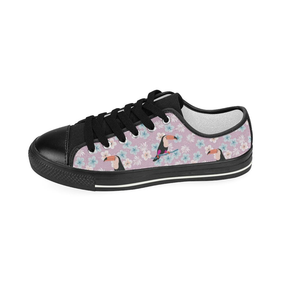Beautiful toucan flower leaves Kids' Boys' Girls' Low Top Canvas Shoes Black