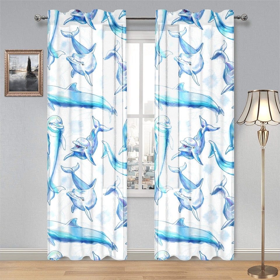 Watercolor dolphin pattern Gauze Curtain