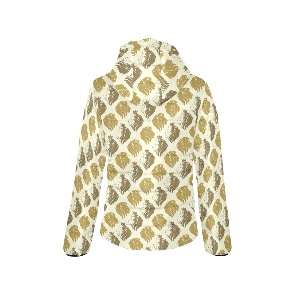 Lion Pattern Print Design 02 Women's Padded Hooded Jacket