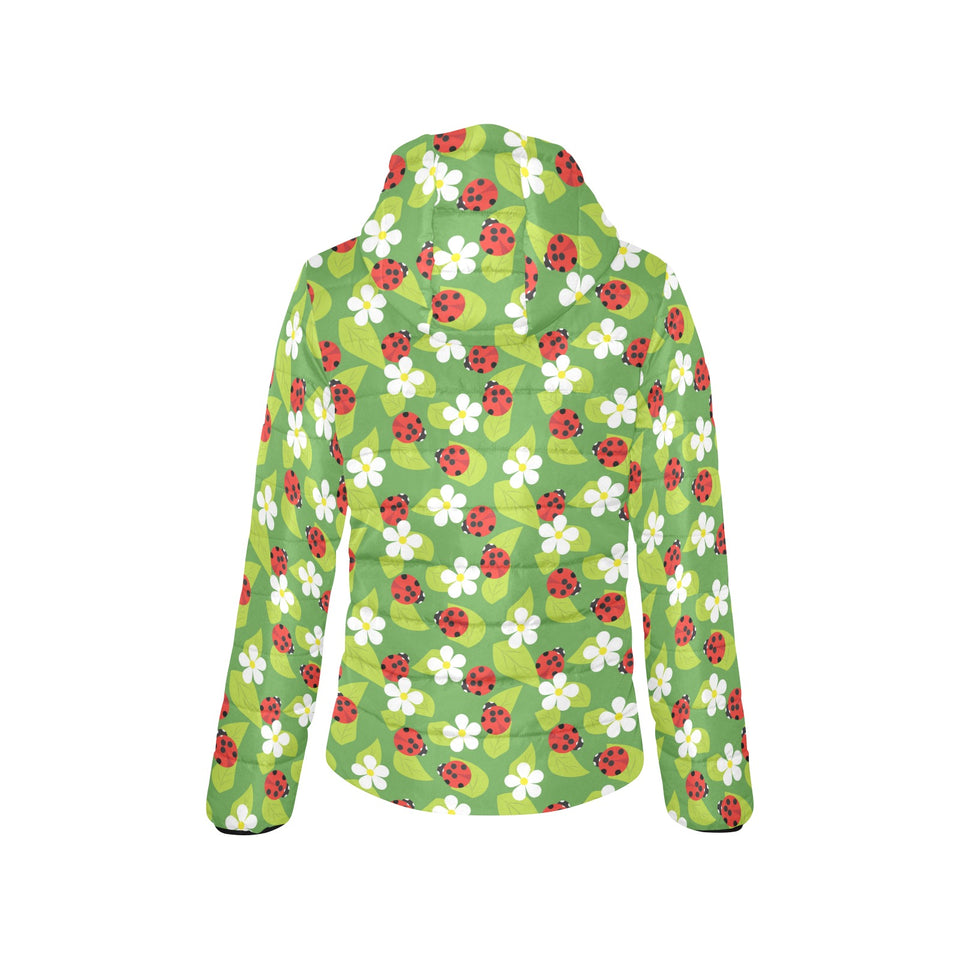 Ladybug Pattern Print Design 01 Women's Padded Hooded Jacket