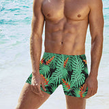 heliconia flower palm monstera leaves black backgr Men's Swimming Trunks