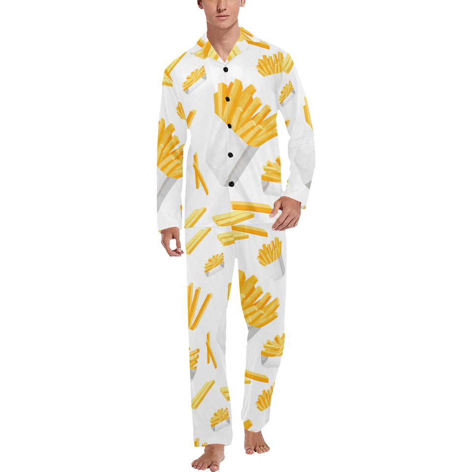 French fries white paper box pattern Men's Long Pajama Set