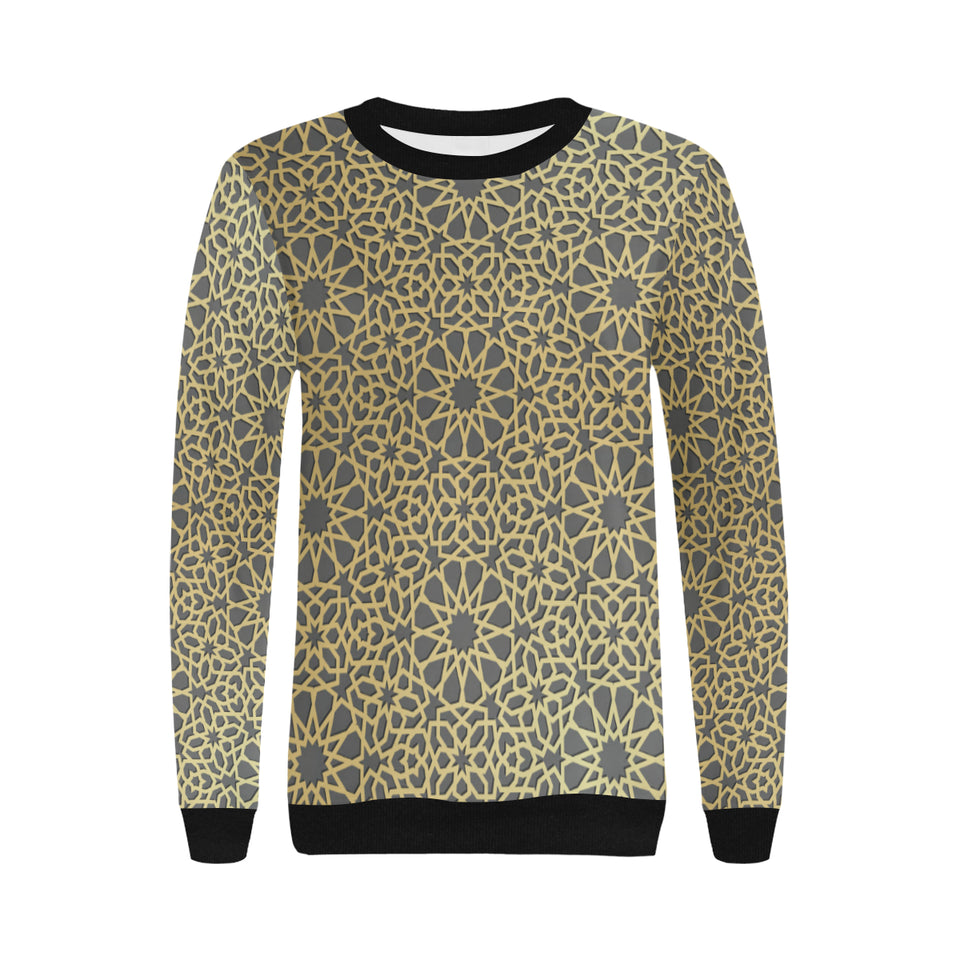 arabic star gold pattern Women's Crew Neck Sweatshirt
