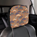 Bonsai bamboo stork japanese pattern brown theme Car Headrest Cover