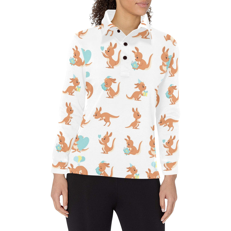 Cute Kangaroo pattern Women's Long Sleeve Polo Shirt