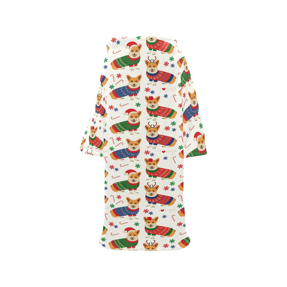 Corgi Christmas Pattern Blanket Robe with Sleeves