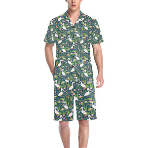 Pelican Pattern Print Design 05 Men's V-Neck Short Pajama Set