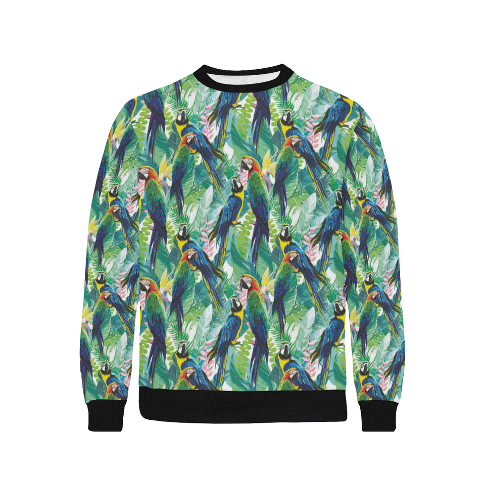 Colorful parrot exotic flower leaves Men's Crew Neck Sweatshirt