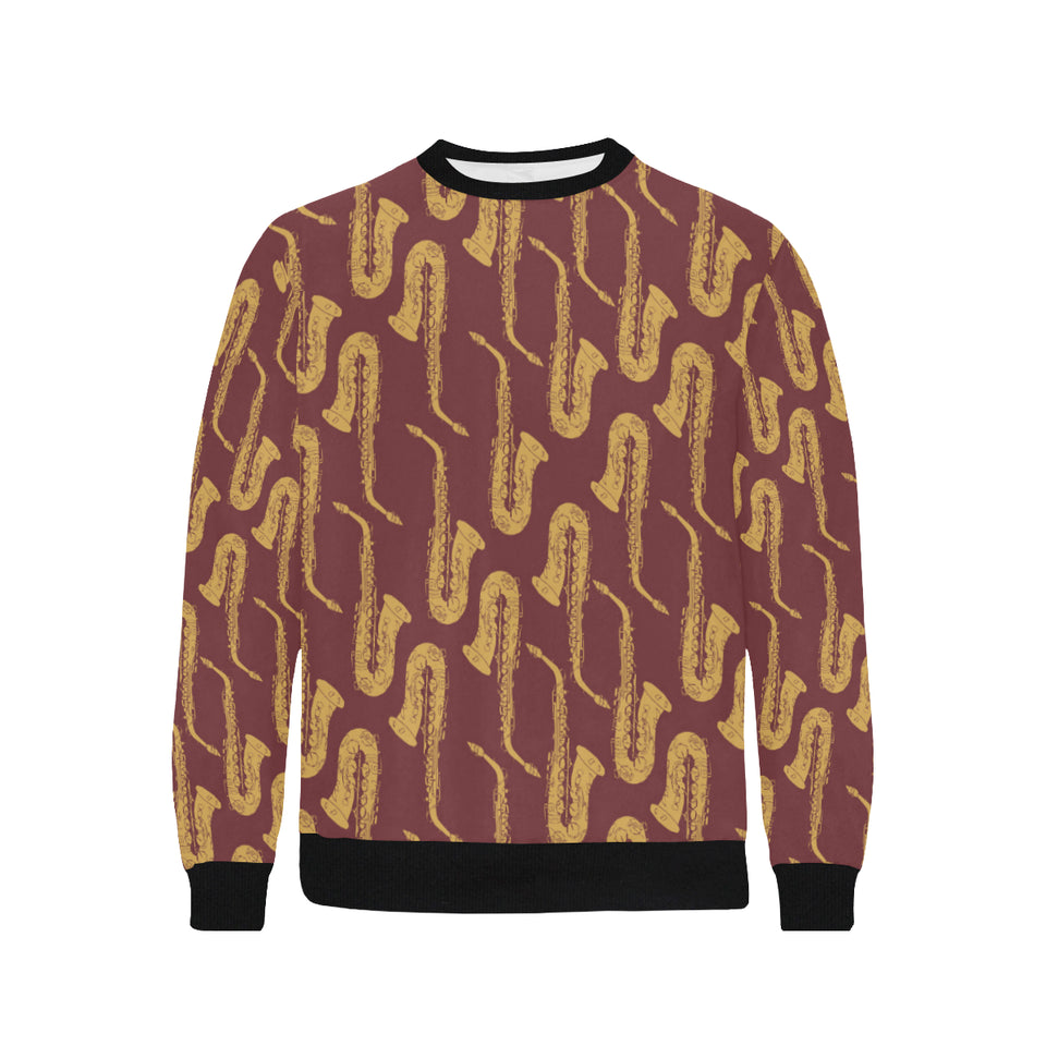 Hand drawn gold saxophone red background Men's Crew Neck Sweatshirt