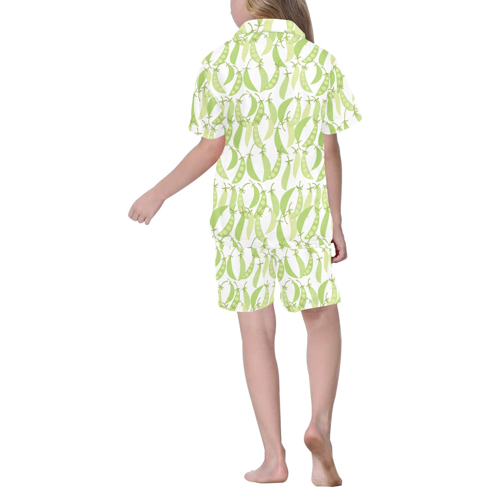 Green Peas Pattern Print Design 03 Kids' Boys' Girls' V-Neck Short Pajama Set