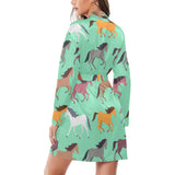 Colorful horses pattern Women's Long Sleeve Belted Night Robe