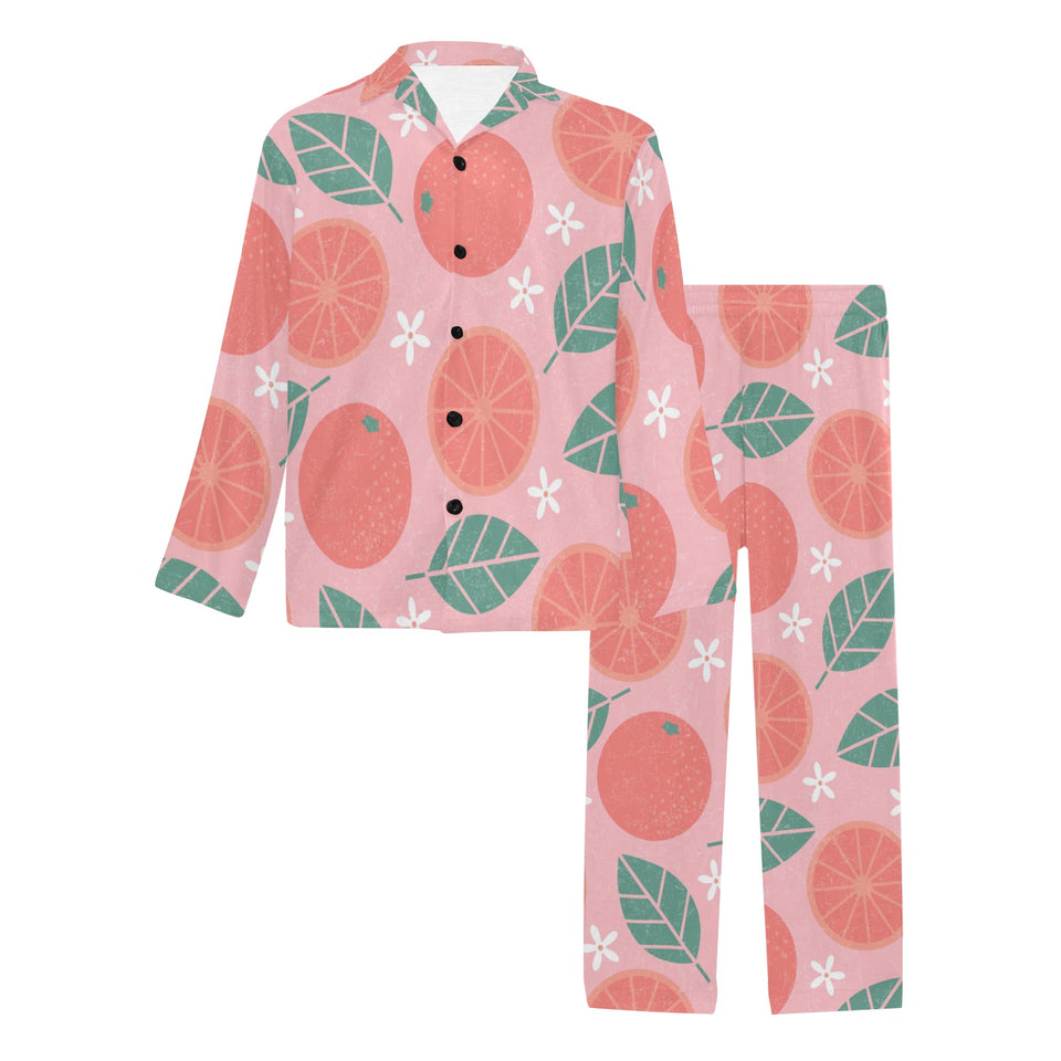 Grapefruit leaves flower pink background Men's Long Pajama Set