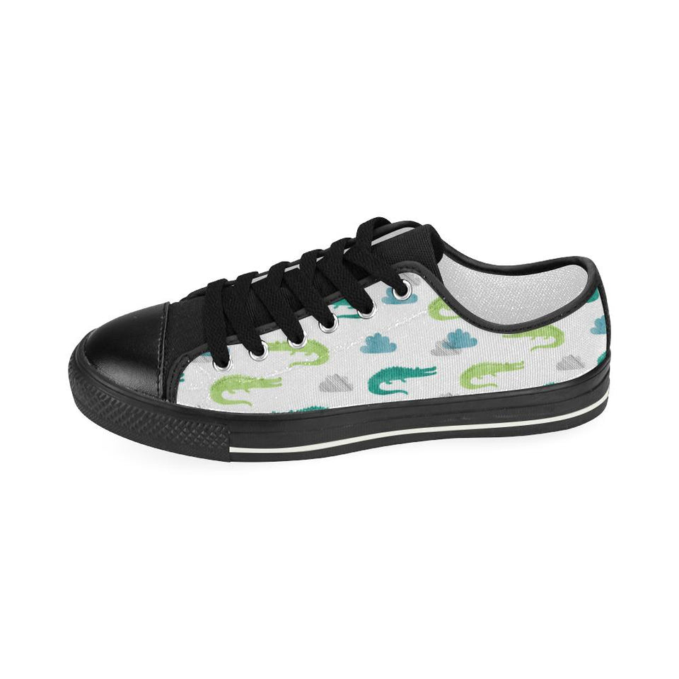 watercolor crocodile pattern Kids' Boys' Girls' Low Top Canvas Shoes Black
