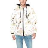 Beautiful Japanese cranes pattern Men's Padded Hooded Jacket