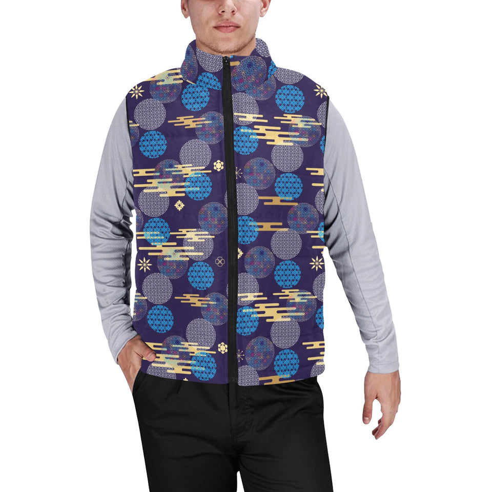 Blue japanese pattern cloud wave flower Men's Padded Vest