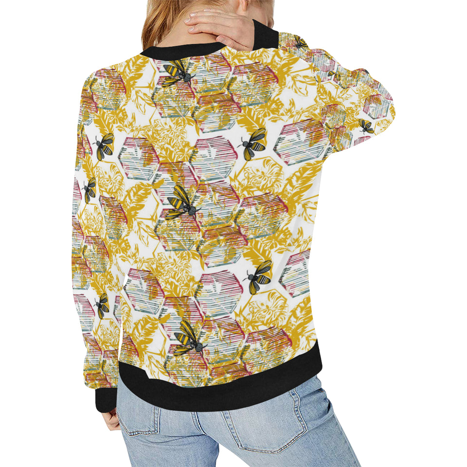Cool Bee honeycomb leaves pattern Women's Crew Neck Sweatshirt