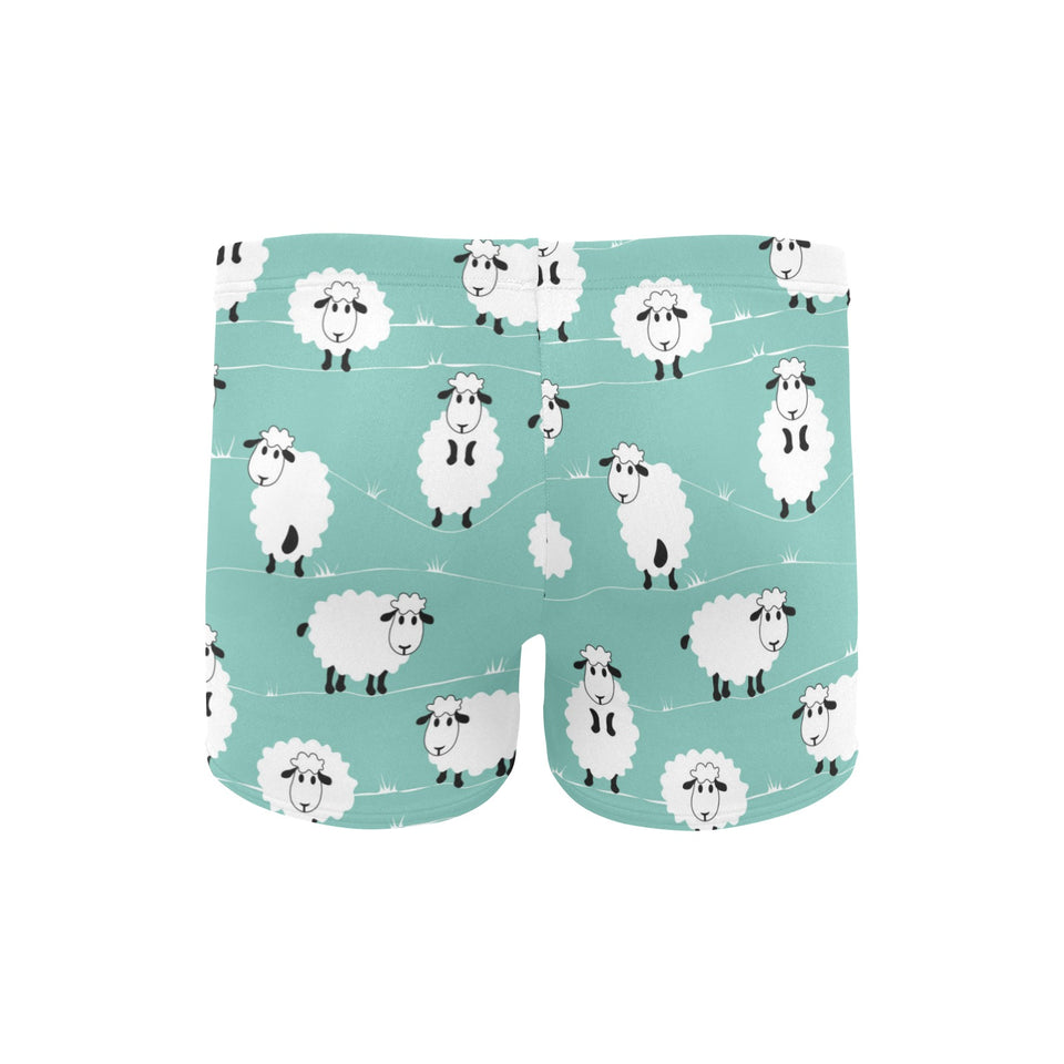 Cute sheep green background Men's Swimming Trunks