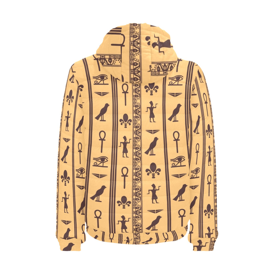 Egypt Hieroglyphics Pattern Print Design 02 Men's Padded Hooded Jacket