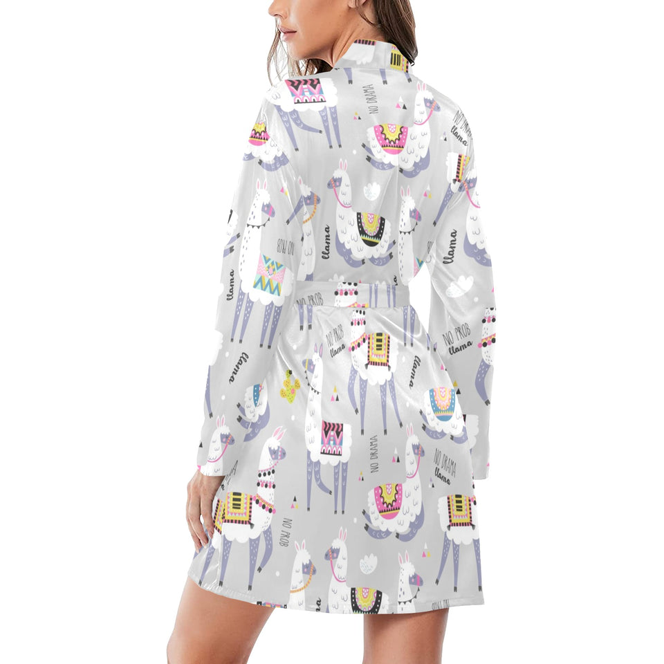Cute Llama Alpaca pattern Women's Long Sleeve Belted Night Robe