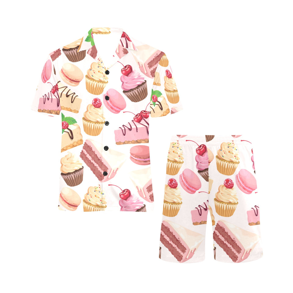 Cake cupcake sweets pattern Men's V-Neck Short Pajama Set