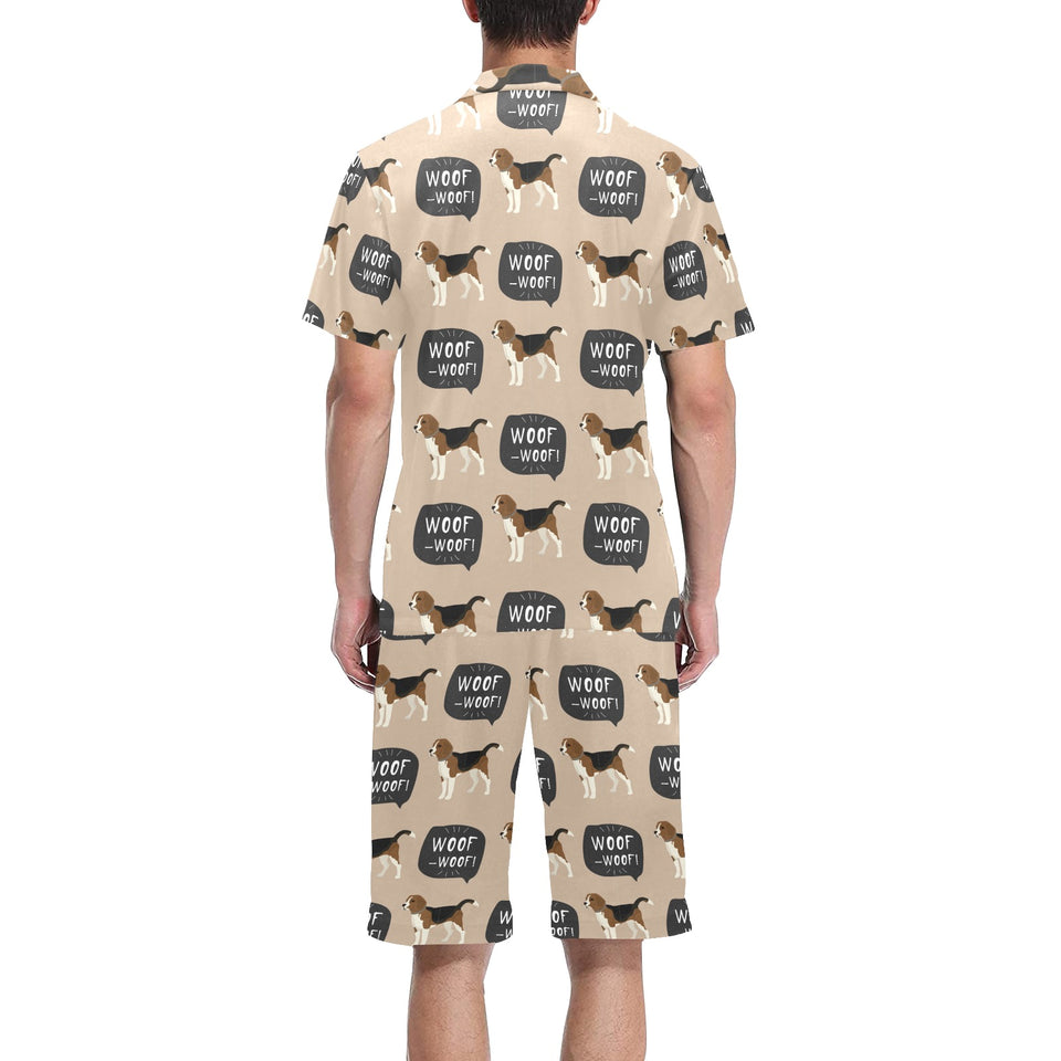 Beagle pattern Men's V-Neck Short Pajama Set