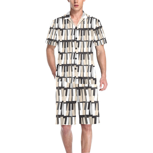 Piano Pattern Print Design 04 Men's V-Neck Short Pajama Set