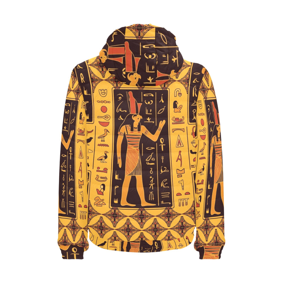 Egypt Hieroglyphics Pattern Print Design 05 Men's Padded Hooded Jacket