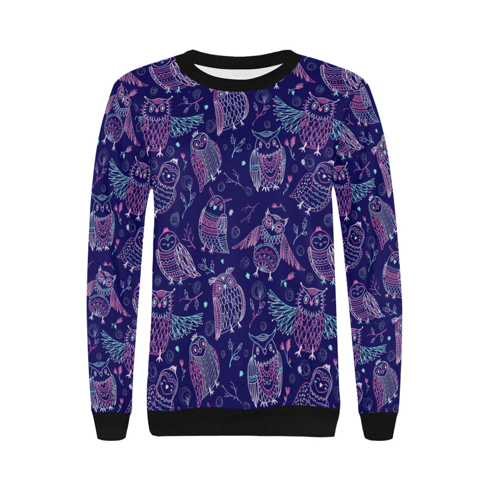 Cute owls pattern boho style ornament Women's Crew Neck Sweatshirt