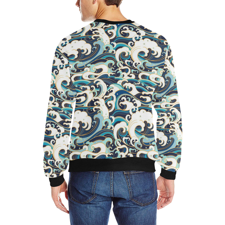Japanese wave pattern Men's Crew Neck Sweatshirt