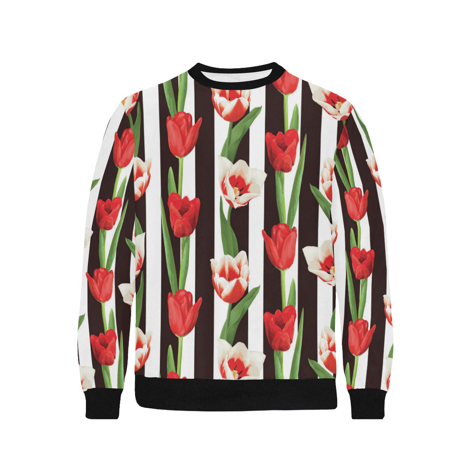 red and white tulips pattern Men's Crew Neck Sweatshirt