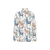 lama Alpaca cactus hand drawn pattern Women's Long Sleeve Polo Shirt