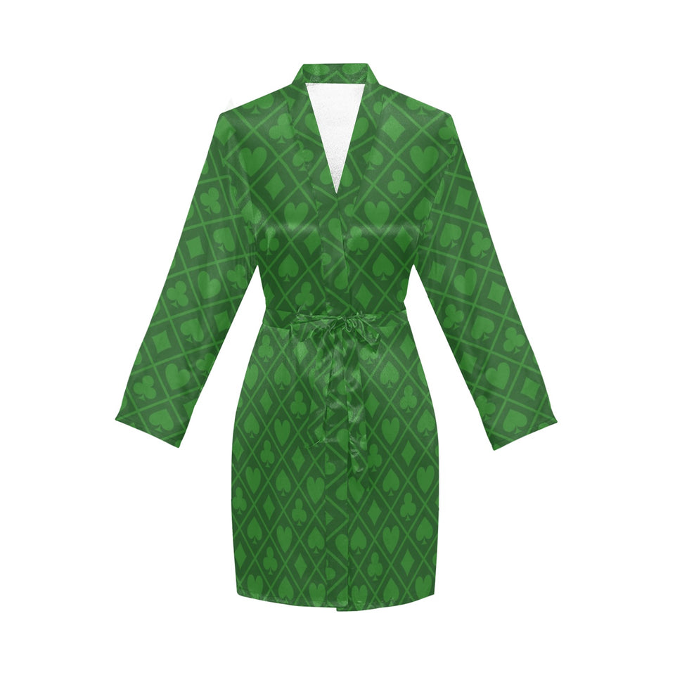 Casino Cards Suits Pattern Print Design 04 Women's Long Sleeve Belted Night Robe