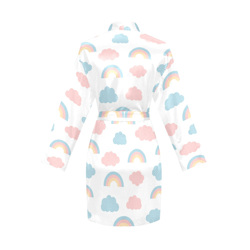 Cute rainbow clound pattern Women's Long Sleeve Belted Night Robe